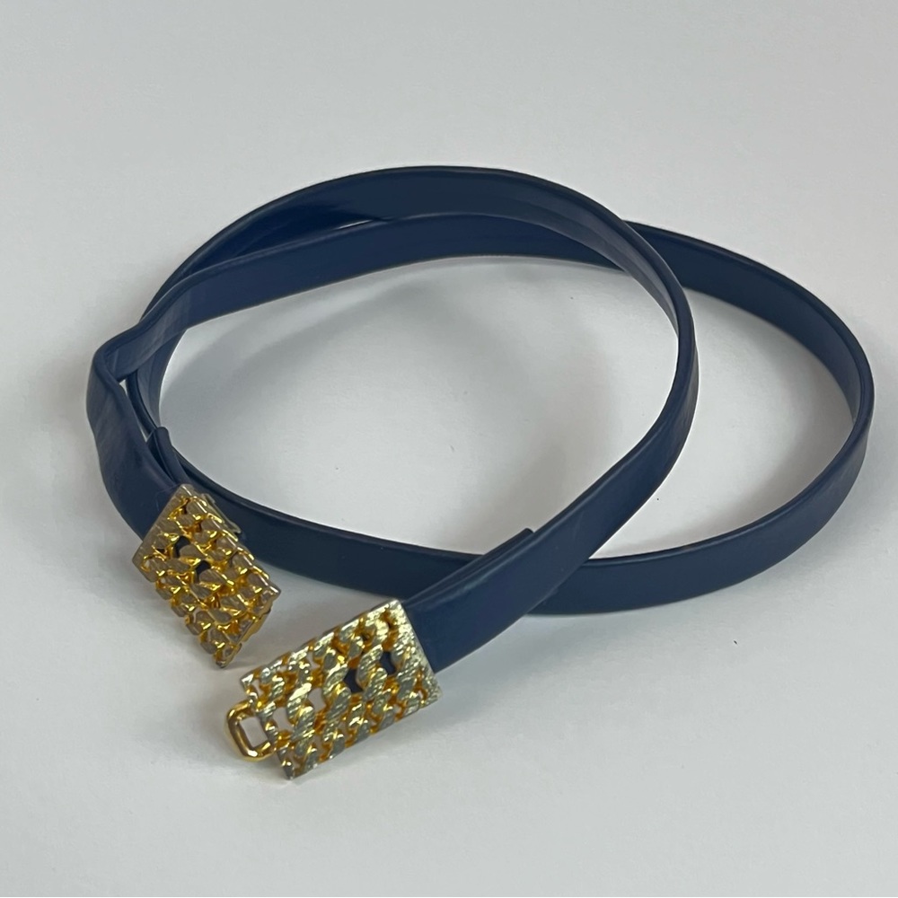 Vintage Mimi Di N 1975 Navy Blue Gold Metal Tone Fashion Belt